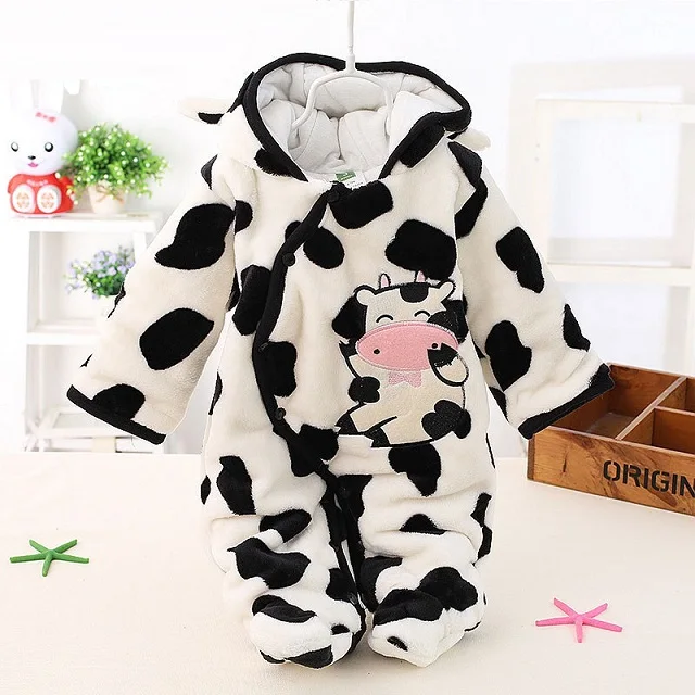 Cow PXALL с капюшоном; зимняя одежда для новорожденных; комбинезон; теплый фланелевый плюшевый Детский комбинезон для девочек и мальчиков; костюм животных; одежда для малышей с рисунком медведя - Цвет: Cow