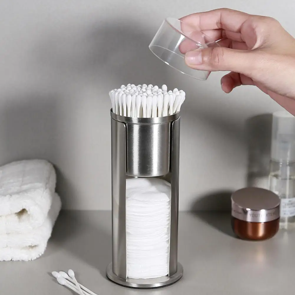 Stainless Steel Makeup Remover Cotton Swab Organizer Holder Cotton Pad Storage Box Transparent Remover Paper Makeup Desktop Tool 2