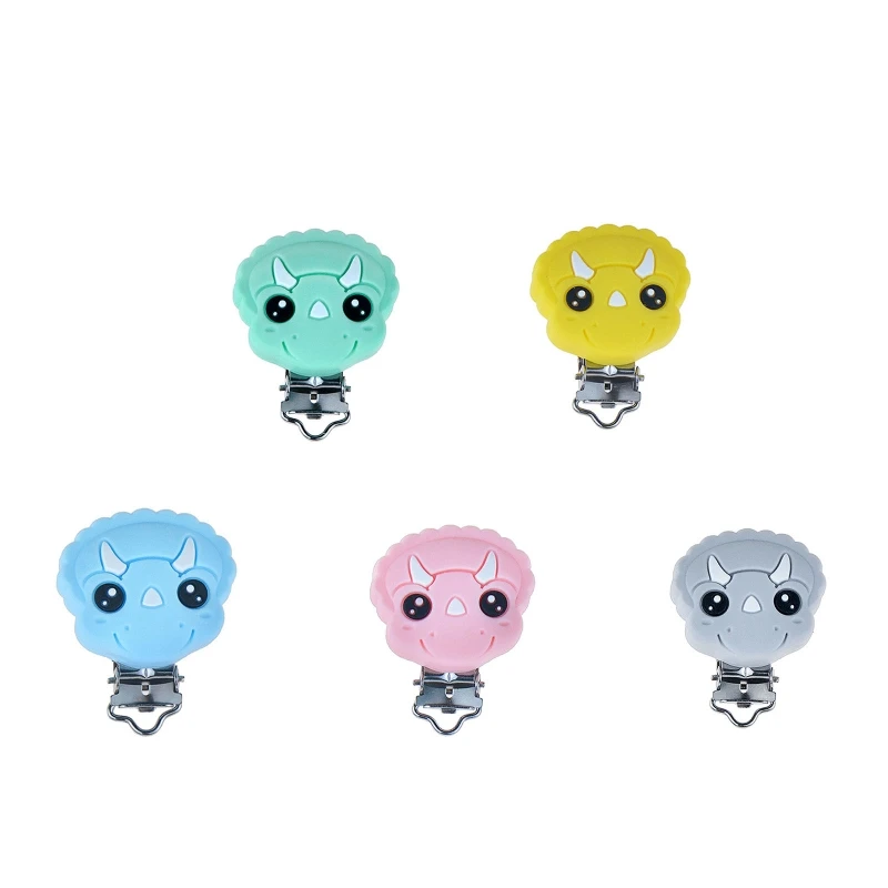 

2024 New Cartoon Dinosaur Pacifier Clip Food Grade Silicone Baby Teether Safety Clamp Dummy Nipple Holder Clip Anti-drop