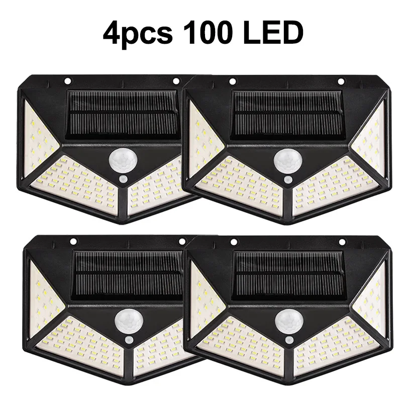 4pcs 100 LED 100/114 светодиодный солнечный свет Открытый PIR датчик движения 3 Режимы солнечные настенные лампы четыре-сторонние водонепроницаемые садовые Дворовые огни - Испускаемый цвет: 4pcs 100 LED