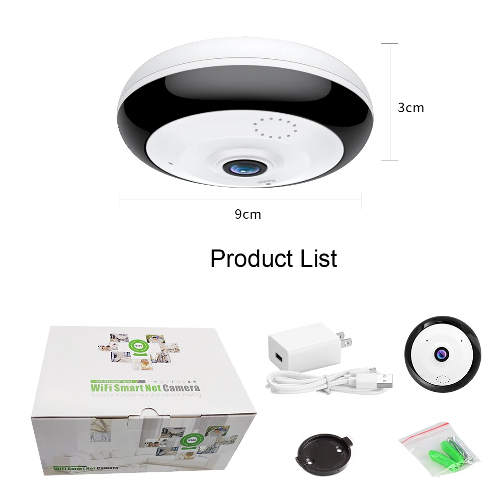 

Wireless Cctv Housing Free Hidden Video VR 360 Degree Panoramic 2MP Wireless IP Camera With Voice Recorder