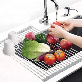 

Folding Drain Rack Kitchen Accessories Organizer Silicone Sink Drain Dishes Drying Rack Countertop Silicone Storage Box Portable
