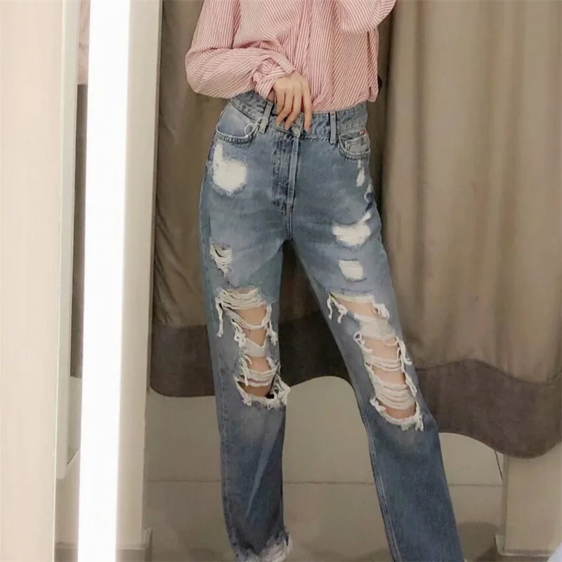Tang Женские винтажные джинсы с пуговицами, с карманами, с дырками, женские повседневные брюки до щиколотки, ретро летние Панталоны