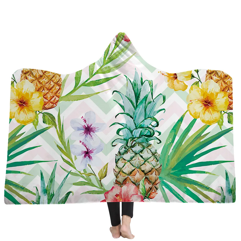 Прямая одеяло с капюшоном с изображением ананаса, цветы плюшевый, с принтом для взрослых и детей, шерстяное одеяло теплое покрывало Одеяло - Цвет: color13
