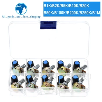 

WH148 Potentiometer Kit B1K 2K 5K 10K 20K 50K 100K 500K 1M 15mm Linear Taper Rotary Potentiometer Resistor Set 3pin With Cap