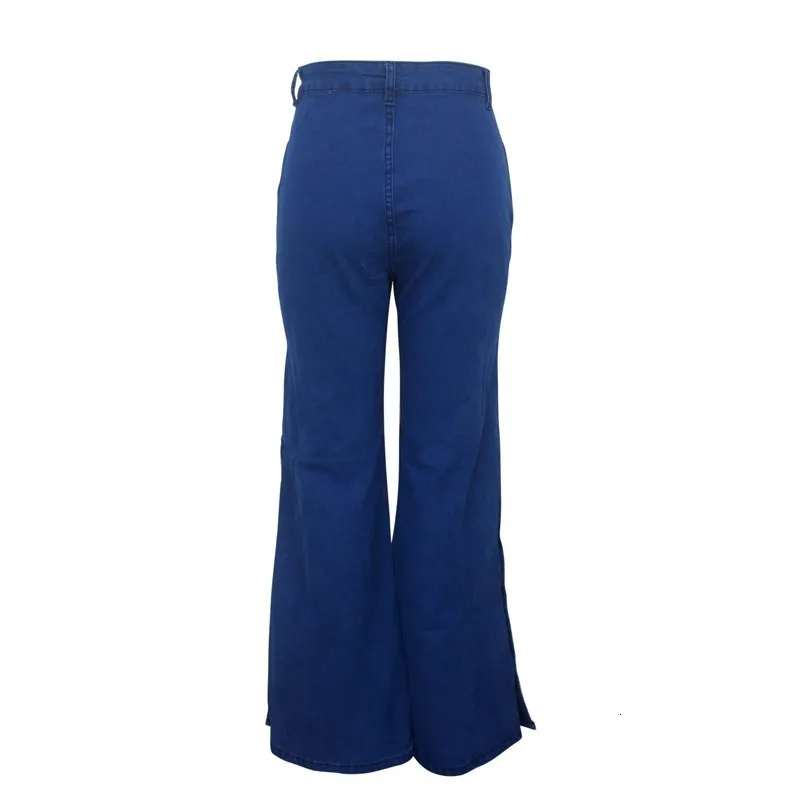 Модные женские джинсы на молнии, с завышенной талией, широкие джинсы, свободные карманы, раздельные брюки, вечерние синие, с бисером