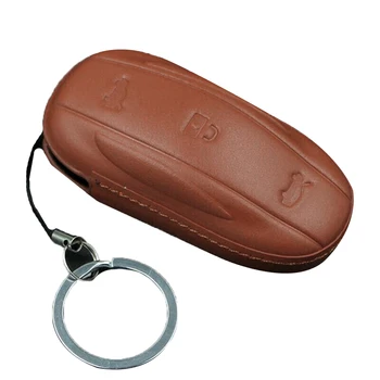 

Fob Car key case Holder For Tesla Model X S Brown Anti scratch Leather
