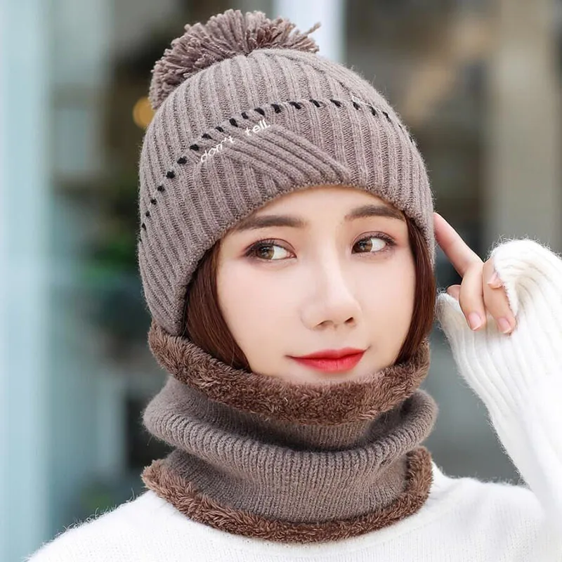 Новые модные женские зимние шапки и комплекты теплый шарф из толстой шерсти вязаный меховой шарф высококачественные шапки с помпонами Дамская шапка