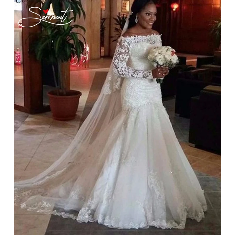 

SERMENT Elegant Lace Mermaid Wedding Dress Full Floral Print Lace Up Church Suitable for Wedding Africa Europe Americas Bride