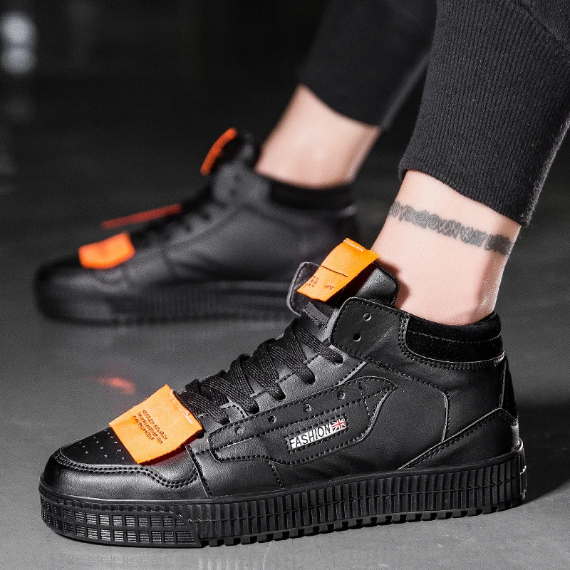 Sneakers Men High Quality Lace-up Vulcanized Shoes High Top Men's Casual Shoes Fashion New Men Non-slip Walking Shoes - Цвет: Черный