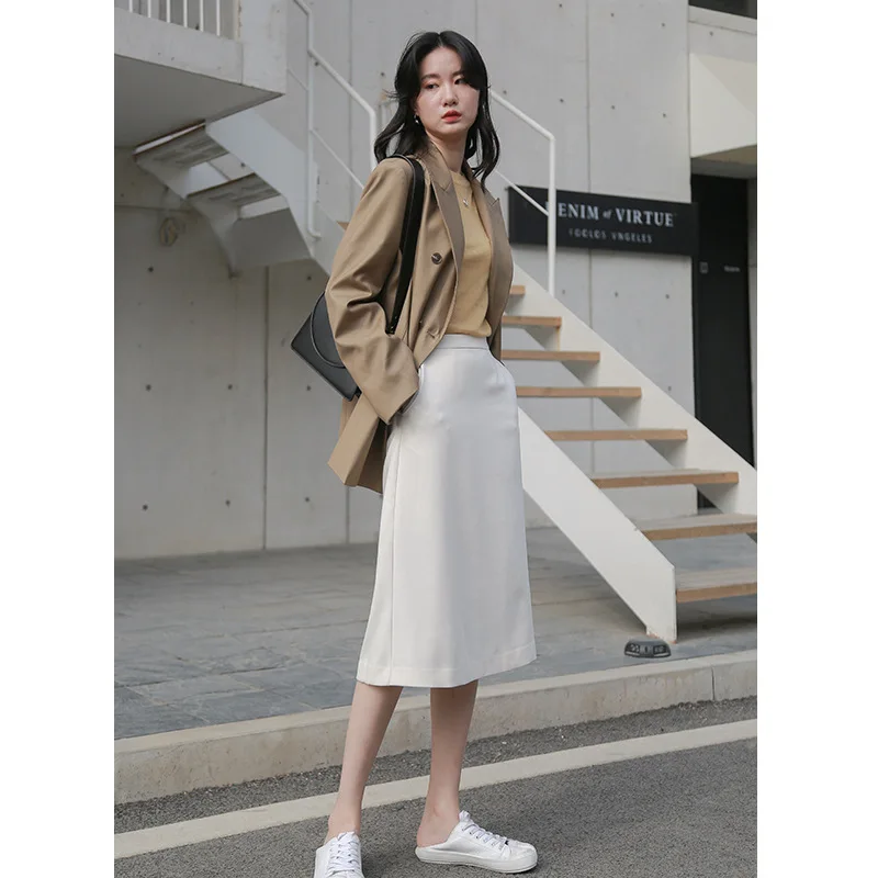 

2020 Spring New A-Line Mid-long Skirts Women England Style Solid Faldas Mujer Moda High Waist Skirt Clothes Women