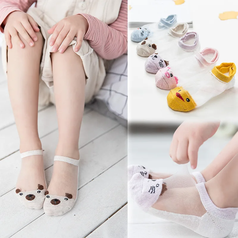 Hot Selling Girls Glass Silk Stockings Thin Crystal Children No-show Socks Cartoon Small Yellow Duck BABY'S Socks Children's Soc