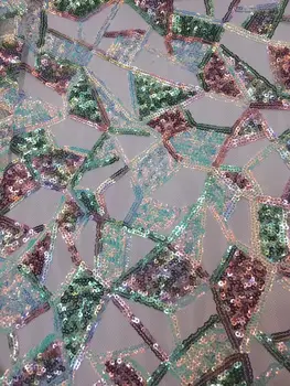 

Cyndi-8.9412 embroidered Mesh Tulle fabric Factory price sequins Nigerian lace fabrics