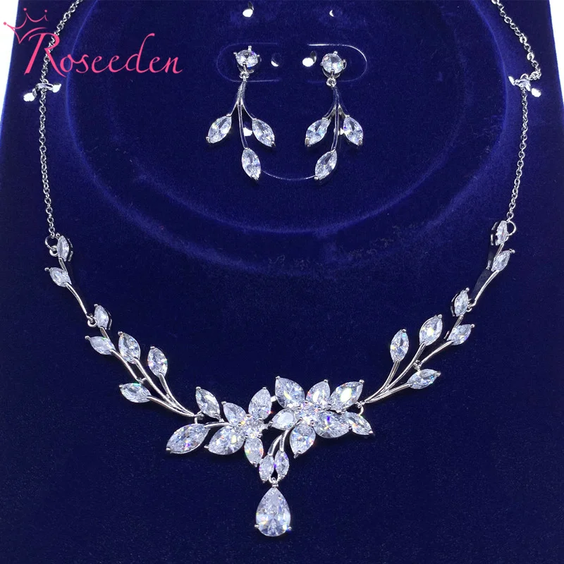 

Floral Clear CZ Jewelry Sets Brilliant Cubic Zircon Wedding Party Earrings Necklace Jewelry Sets RE3682