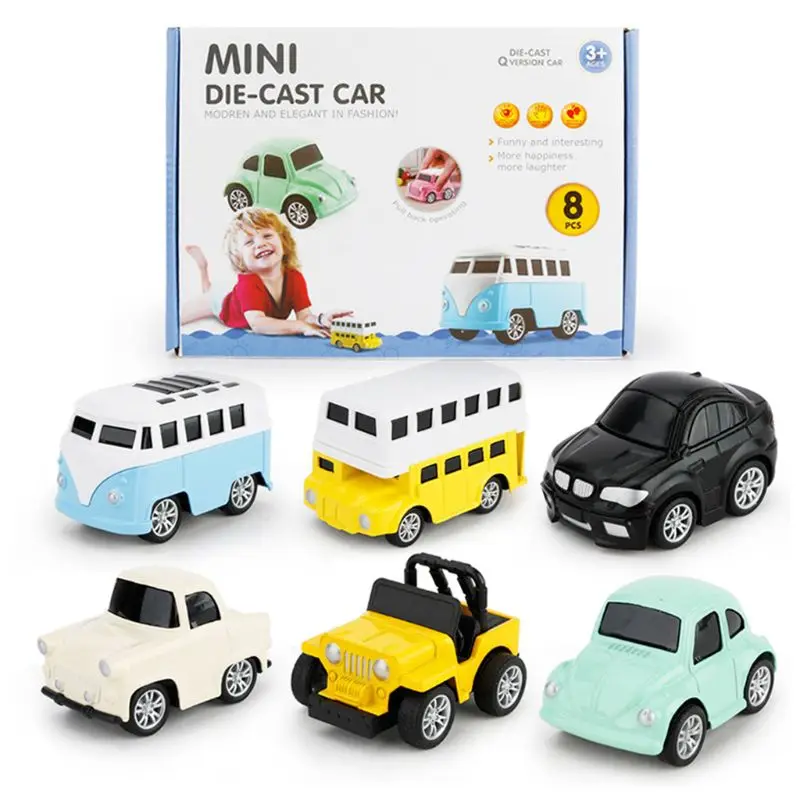 8 Pcs Children Toy Kids Boy Macarons Mini Car Model Parking Lot Cute Q-type Cars