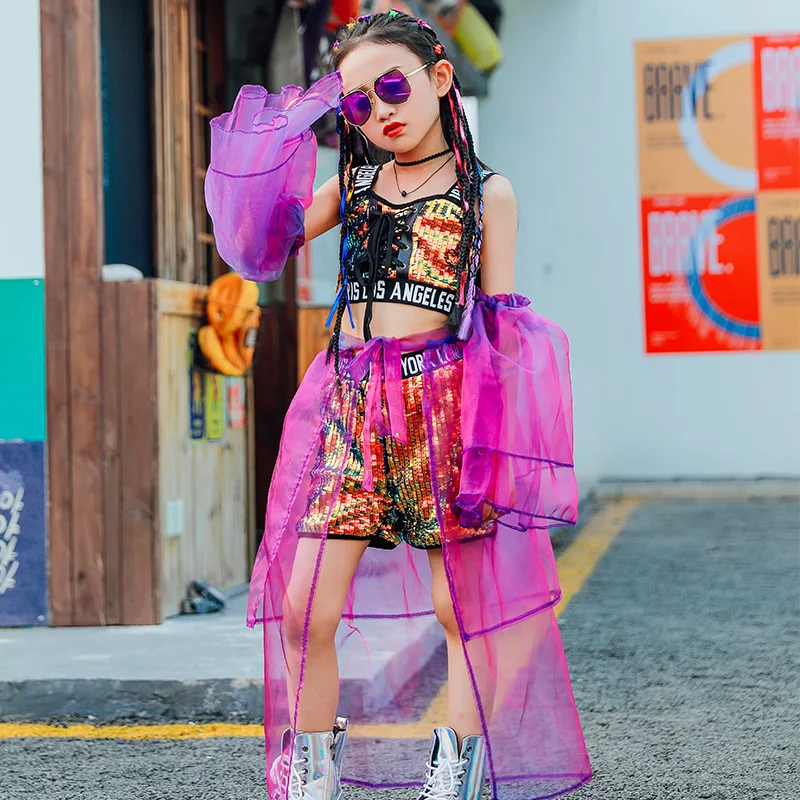 Современный детский костюм для джазовых танцев девочек уличных в стиле хип хоп