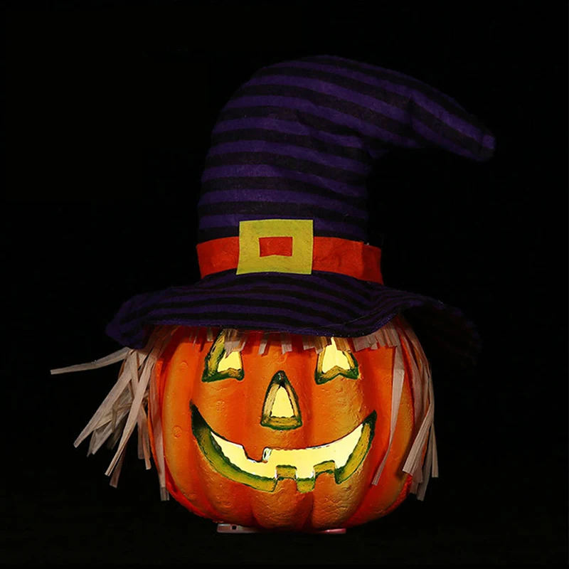 С надписью Happy Halloween бар Домашний Декор Дом с привидениями со светодиодной подсветкой, с фиолетовыми полосками и шляпа пугало Тыква Лампа с привидениями дом Тыква Лампа