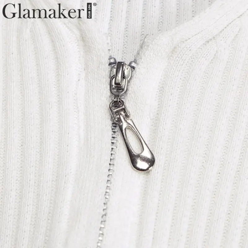 Glamaker, трикотажная, цветная, блокирующая, короткая блузка, женская, с круглым вырезом, Базовая рубашка, на молнии, Элегантная блузка, женская, осень, зима, Сексуальная Блузка