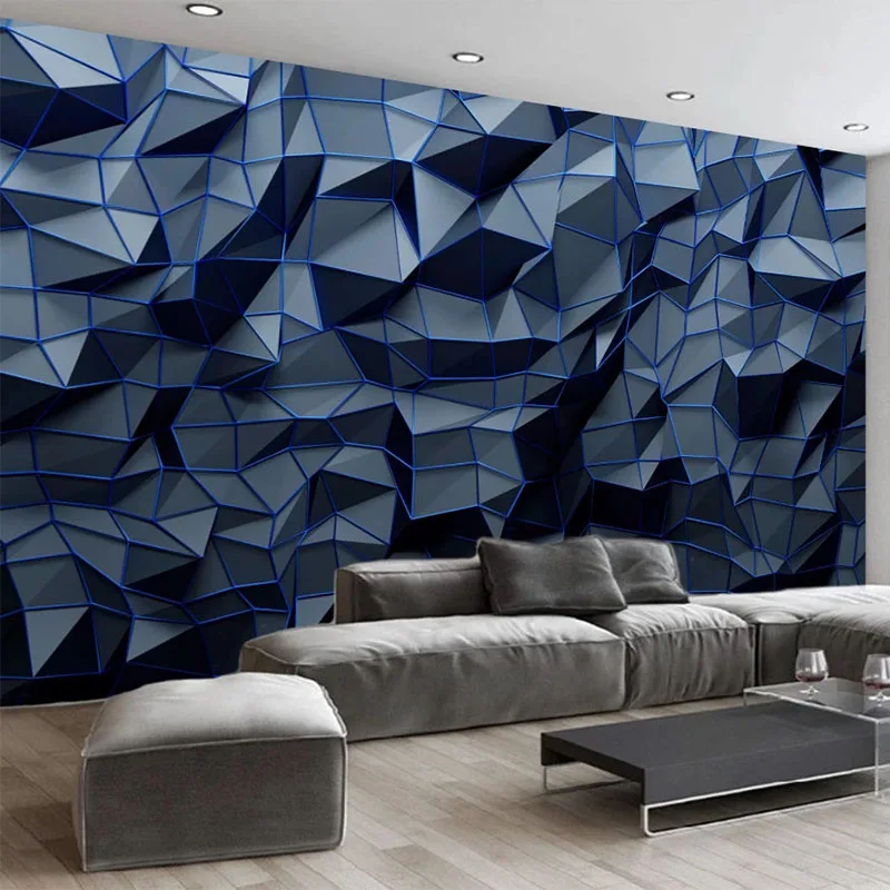 Custom Mural Wallpaper Modern Retro Abstract Navy Blue Geometric Polygon Wall Painting Living Room Office Studio 3d Wall Papers Wallpapers Aliexpress