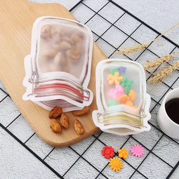 

1Pc Food Storage Zipper Bags Smell Proof Reusable Mason Jar PE Lock Stand Up Bag Bottle Shape Plastic Clip Food Grade Bags Gifts