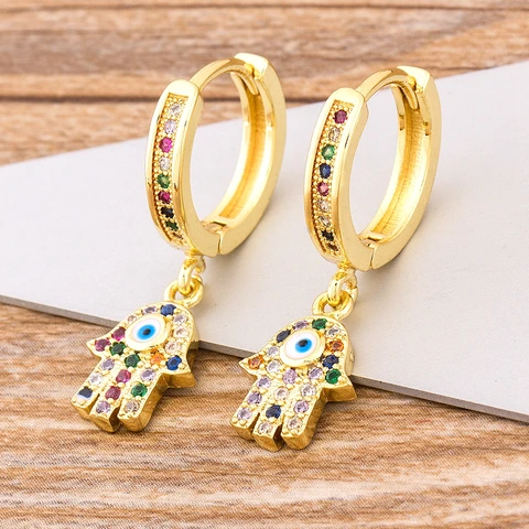 Rainbow Copper Zircon Drop Earrings Fashion Palm Shape Pendant Earrings Crystal Jewelry Best New Year Gifts For Women