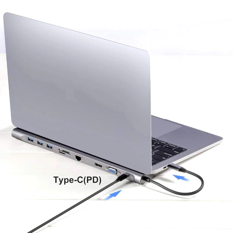 ABHU-10 в 1 адаптер USB Type C к HDMI VGA конвертер usb-хаб с SD/TF кард-ридер PD зарядка RJ45 адаптер для MacBook