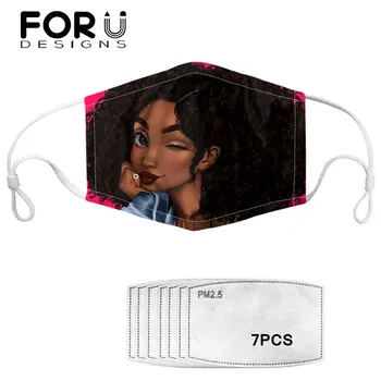 

FORUDESIGNS Black Art African Girl Print Kawaii Mask with 7 Filters 2020 Half Muffle Face Mask Adult Kids Dustproof Cartoon Mask