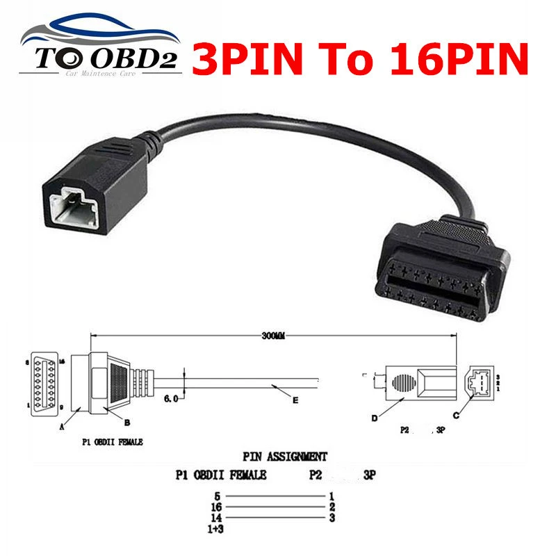 3pin OBD1 to OBD2 Diagnostic Service Tools Connector Adapter Cable Fit for Honda
