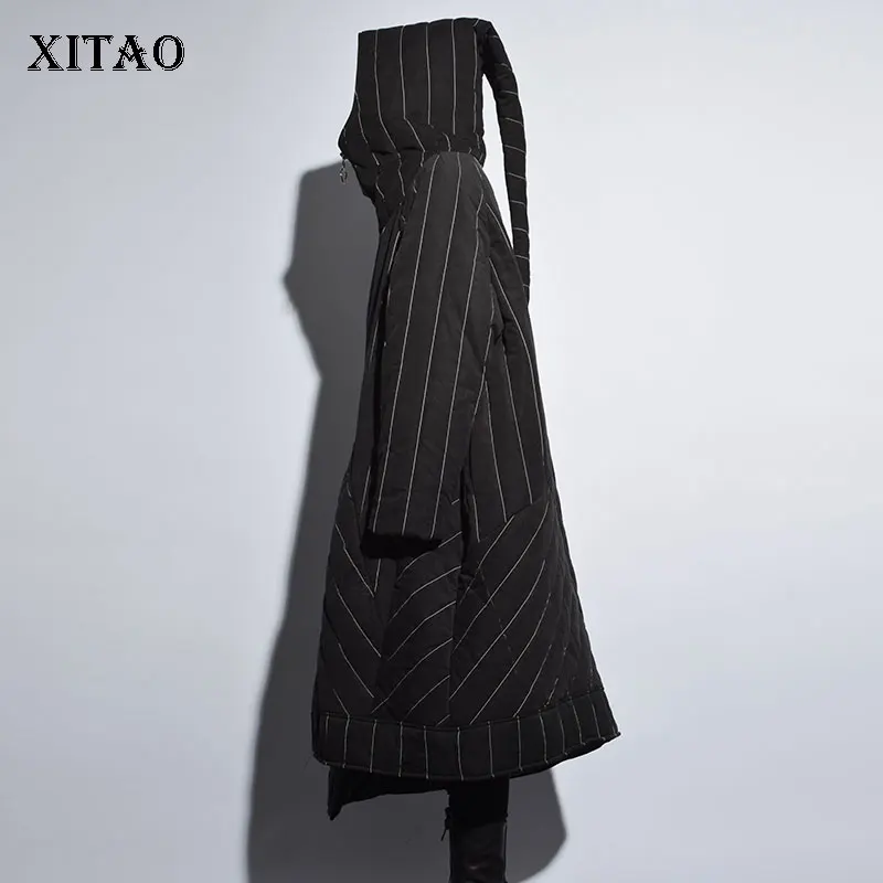 XITAO оригинальный полосатый с капюшоном воротник X-long Parka для женщин 2019 зима Корея