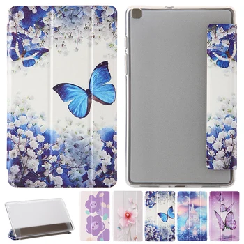 

For Samsung Galaxy Tab A 8.0 T290/T295 Shockproof Protective Shell PU Leather And TPU Pattern Case Bracket Tri-folfing Cover