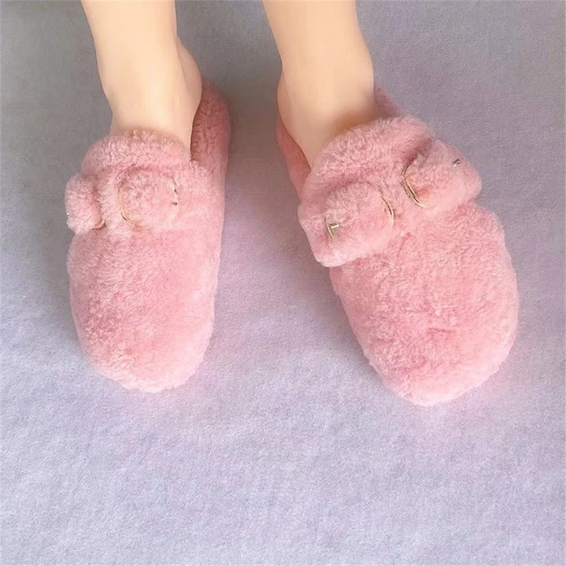 2021 New Women's Wool Flip Flops Autumn And Winter Warm Outdoor Slippers Casual Flat Slippers Warm Fur Home Shoes
