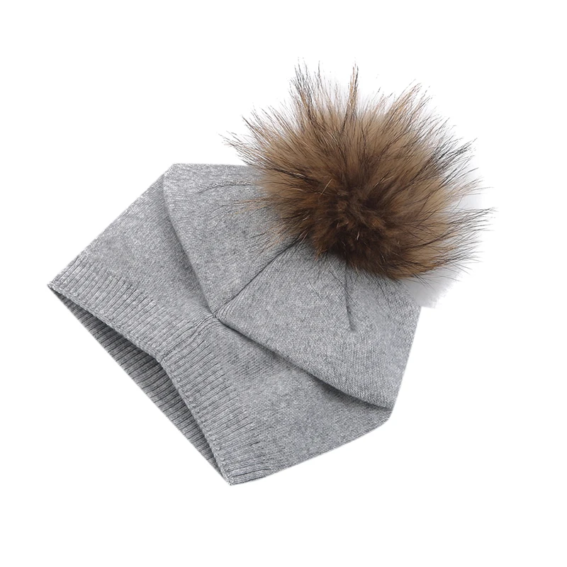 light gray Зимние женские толстые вязаные шапочки теплые шапочки Skullies шапка с меховым помпоном Повседневная Шапка Кепка однотонная шапочка s - Цвет: light gray