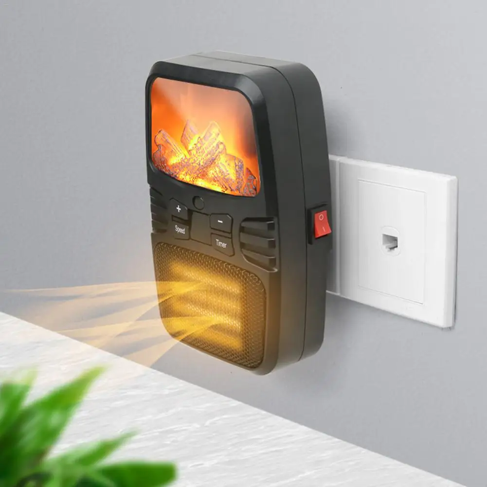 Mini Electric Wall outlet Flame Heater 1000W Remote Warm Air Blower ...