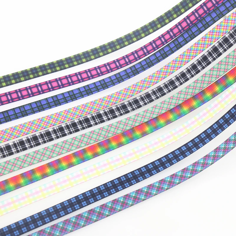 

DHK 3/8'' 50yards Plaid Grid printed grosgrain ribbon Accessory Material headwear DIY decoration 9mm S1400