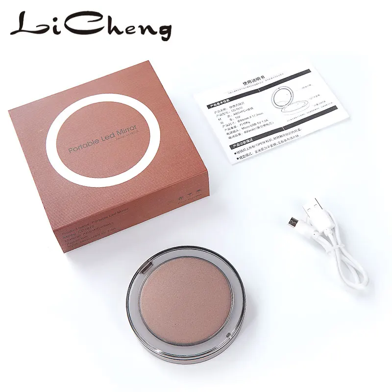 

Licheng Mini Makeup Mirror LED Touch Screen 1X 3X Magnify Hand Held Fold Small Portable Micro USB Charging