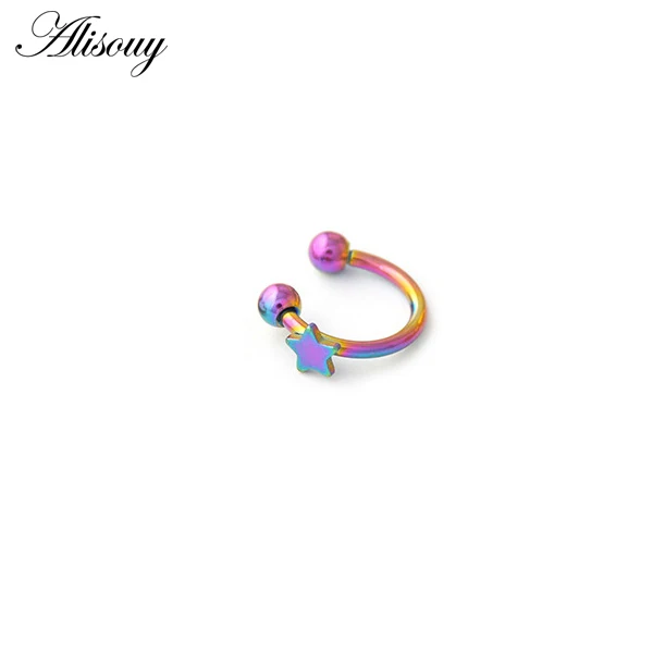 Rainbow Alisouy 1 шт. поддельная перегородка звезда из нержавеющей стали Нос кольцо серебро золото Кольца для носа для женщин перегородка пирсинг клип ювелирный подарок - Окраска металла: Rainbow