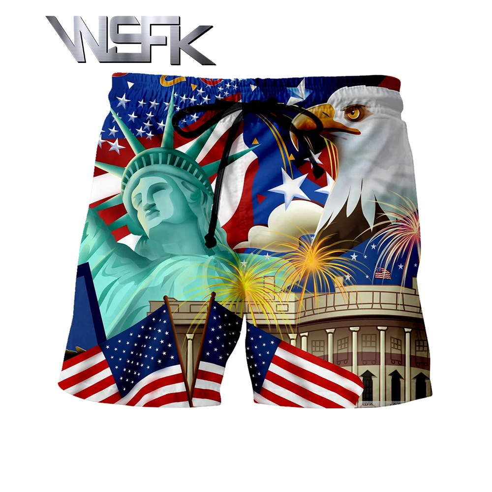 WSFK 2019 men's sports and leisure hip hop straight short masculino 3D printing july short homme A1027