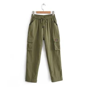 

VomVoa 2020 spring new fashion multi-pocket elastic waist loose loose skinny tide Harem pants casual female 1045