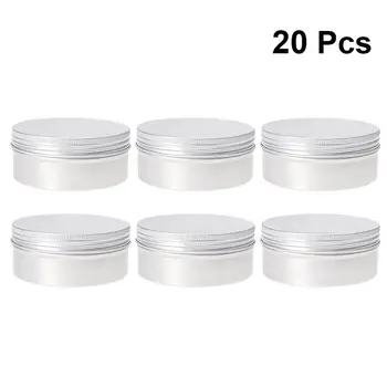

20pc Portable Silver Round Aluminum Tin Cans Cosmetic Cream Sample Jar Screw Thread Lid Pot Makeup Cream Hair Wax Case Container