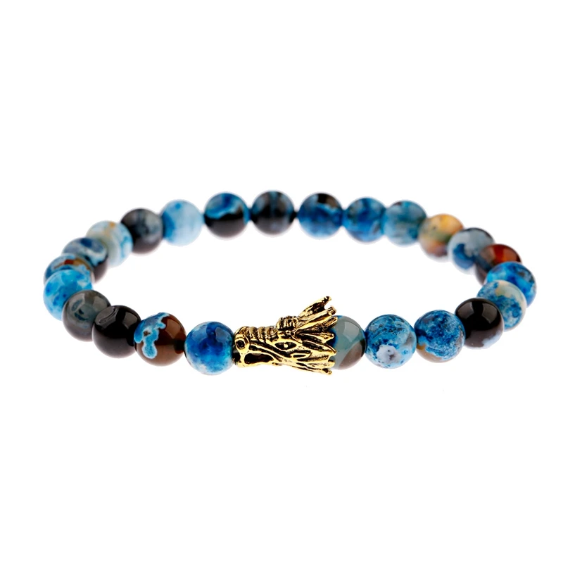Дракон сплав браслет с бисером для мужчин Pulseira Masculina натуральный камень браслеты Йога ювелирные изделия Прямая поставка - Окраска металла: Style 1