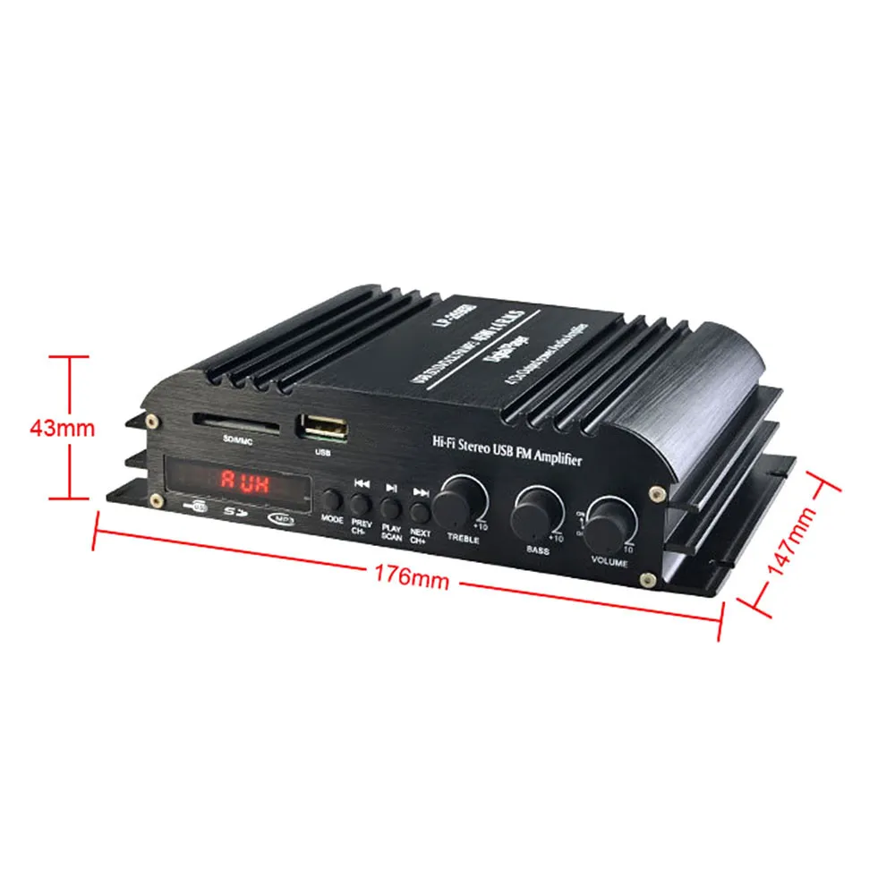 Автомобильный Мощность усилитель 4-канальный стерео музыкальный плеер аудио Поддержка SD USB FM штепсельная вилка американского стандарта Hi-Fi Bluetooth