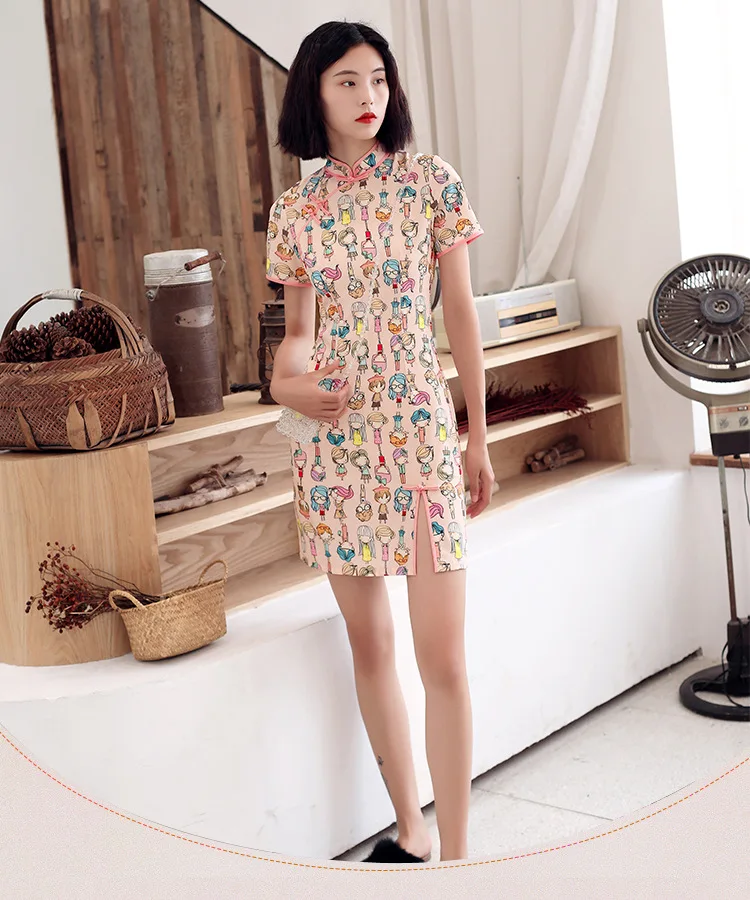 Cheongsam стиль мода Лето представление Подиум Cheongsam облегающий короткий улучшенный Cheongsam для девочек повседневная жизнь