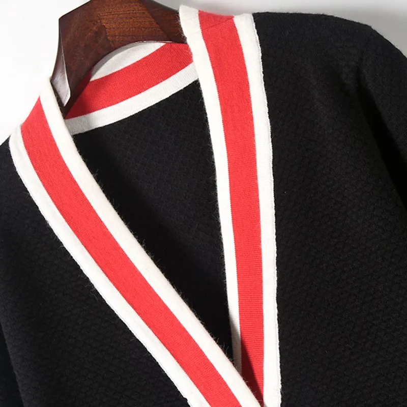 Женский кардиган с длинным рукавом v образным вырезом и жемчугом бусинами на