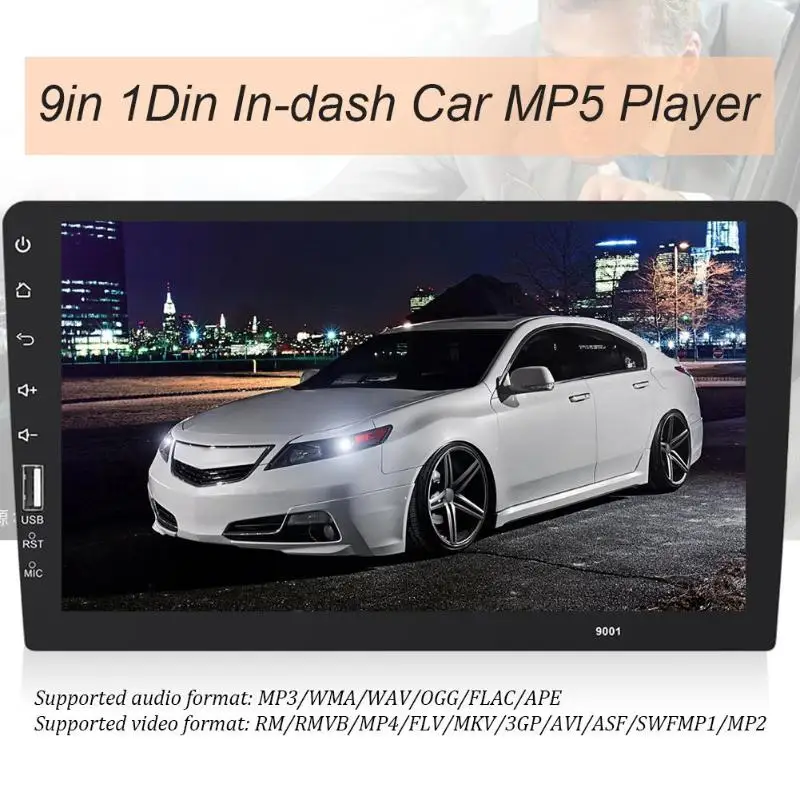 Универсальный 9 в HD сенсорный экран 1Din In-dash Bluetooth автомобильный стерео MP4/MP5 плеер головное устройство USB/TF/AUX/FM в fm-радио 87,5 м до 108 м