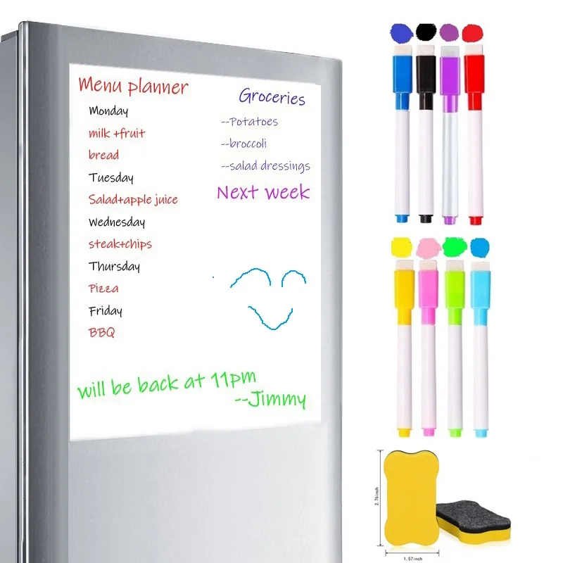 

Magnetic White Board Marker Pen Eraser Menu Planner Week Plan Fridge Sticker Magnets Big Board Drawing Board Home Office Notepad
