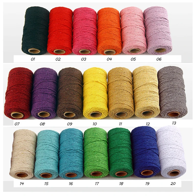 100% Cotton rope colorful twine macrame cord string thread for party wedding decoration accessory DIY cord 2mm*100m