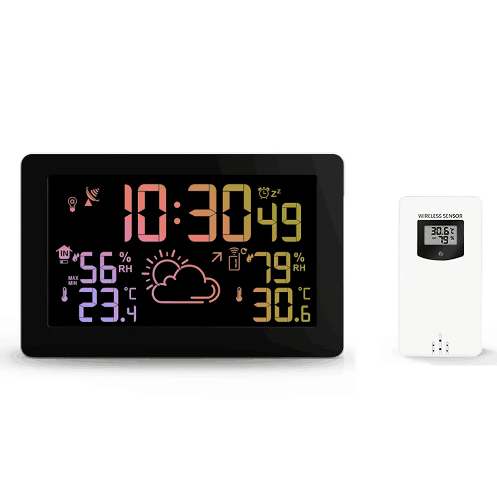 

PT3378A NO DCF Wireless Weather Station Temperature Humidity Sensor Colorful LCD Display Weather Forecast RCC Clock In/Outdoor