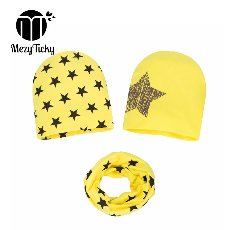 Three-piece Children Hats Scarf Baby Boys Printed Knitted Caps Spring Autumn Kids Toddler Star Cotton PAPA MAMA 6M-36Month | Детская