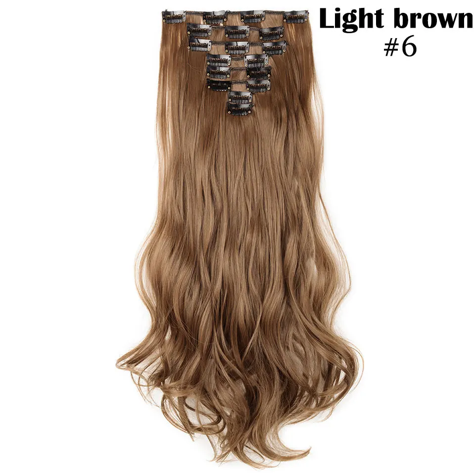 light brown Snoilite 41 цвет волосы на заколках 1" 24" длинные волосы на заколках для наращивания натуральные синтетические волосы для женщин 180 г - Цвет: light brown