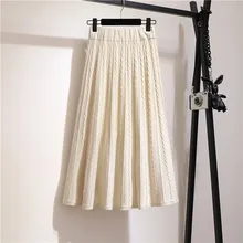 Теплые длинные вязаные зимние юбки Женская высокая талия эластичная повседневная юбка в складку уличная Женская юбка миди Saia Faldas Mujer